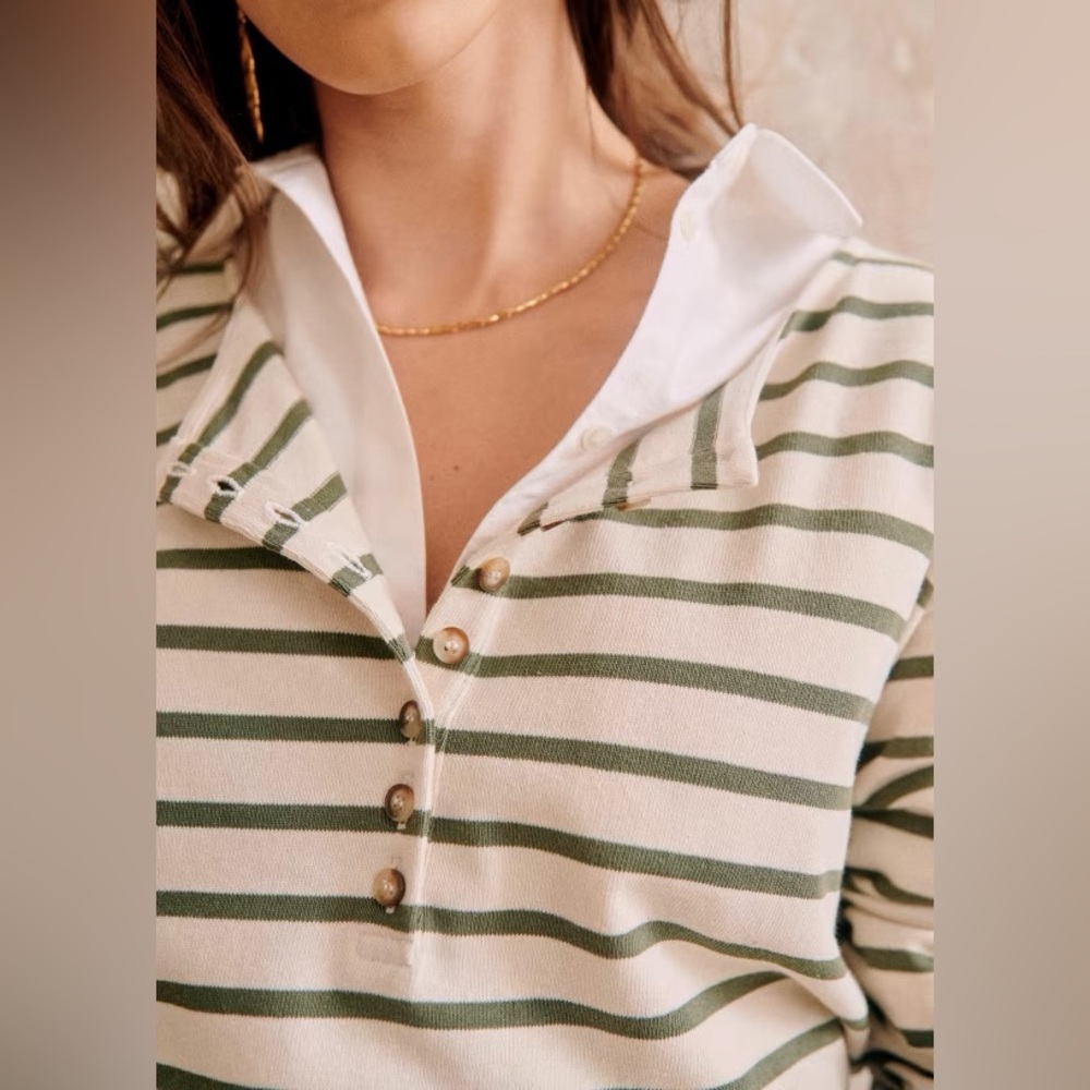 Sezane Green and Cream Striped Long Sleeve Top